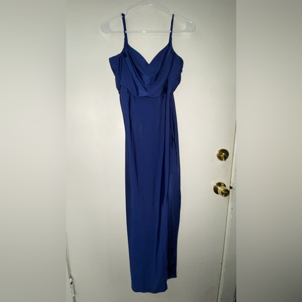Blue Sleeveless Cowl Neck Maxi Gown
